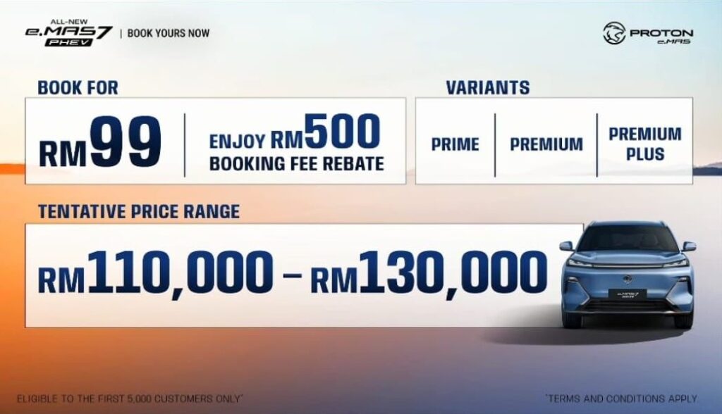 Proton eMAS 7 PHEV Tentative Price 2026 - protonanggun.com